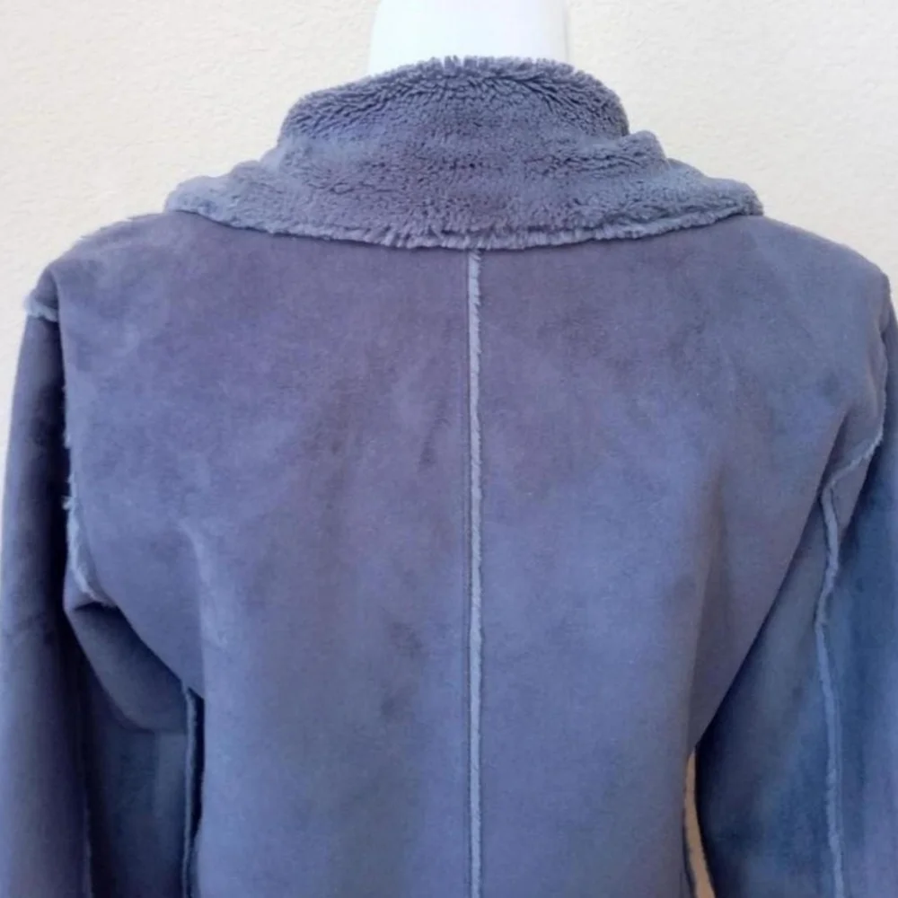Brandon Thomas vintage Y2K blue gray/purple faux micro suede sherpa lined coat - Picture 7 of 8